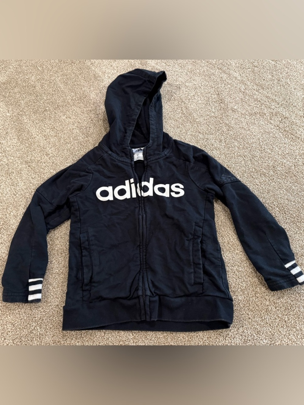 Adidas Black Kids Zip-Up Hoodie with White Logo